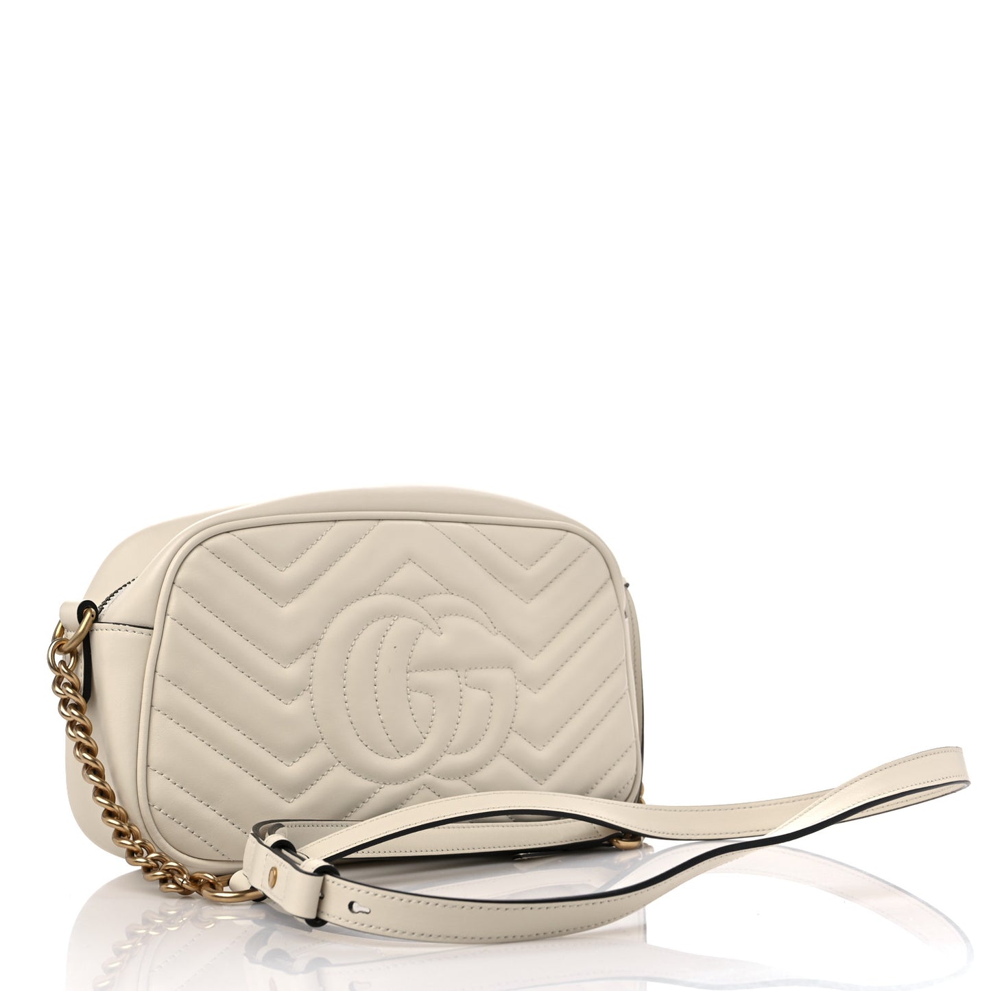 Calfskin Matelasse Small GG Marmont Chain Shoulder Bag White