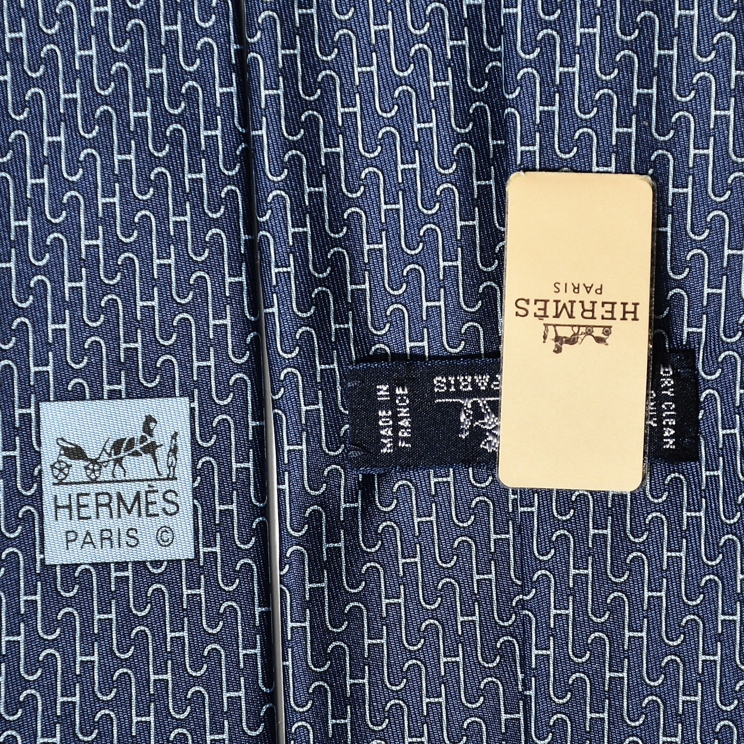 Hermes Printed Silk Mens Puzzle Neck Tie Marine Ciel 3 of 4