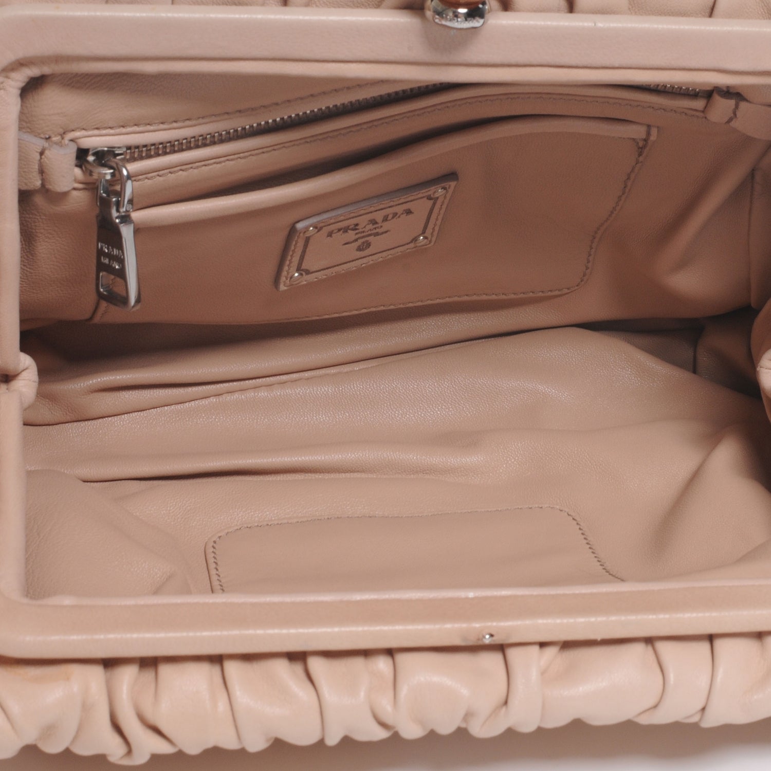 Prada Nappa Gaufre Ruched Clutch Cipria 5 of 8