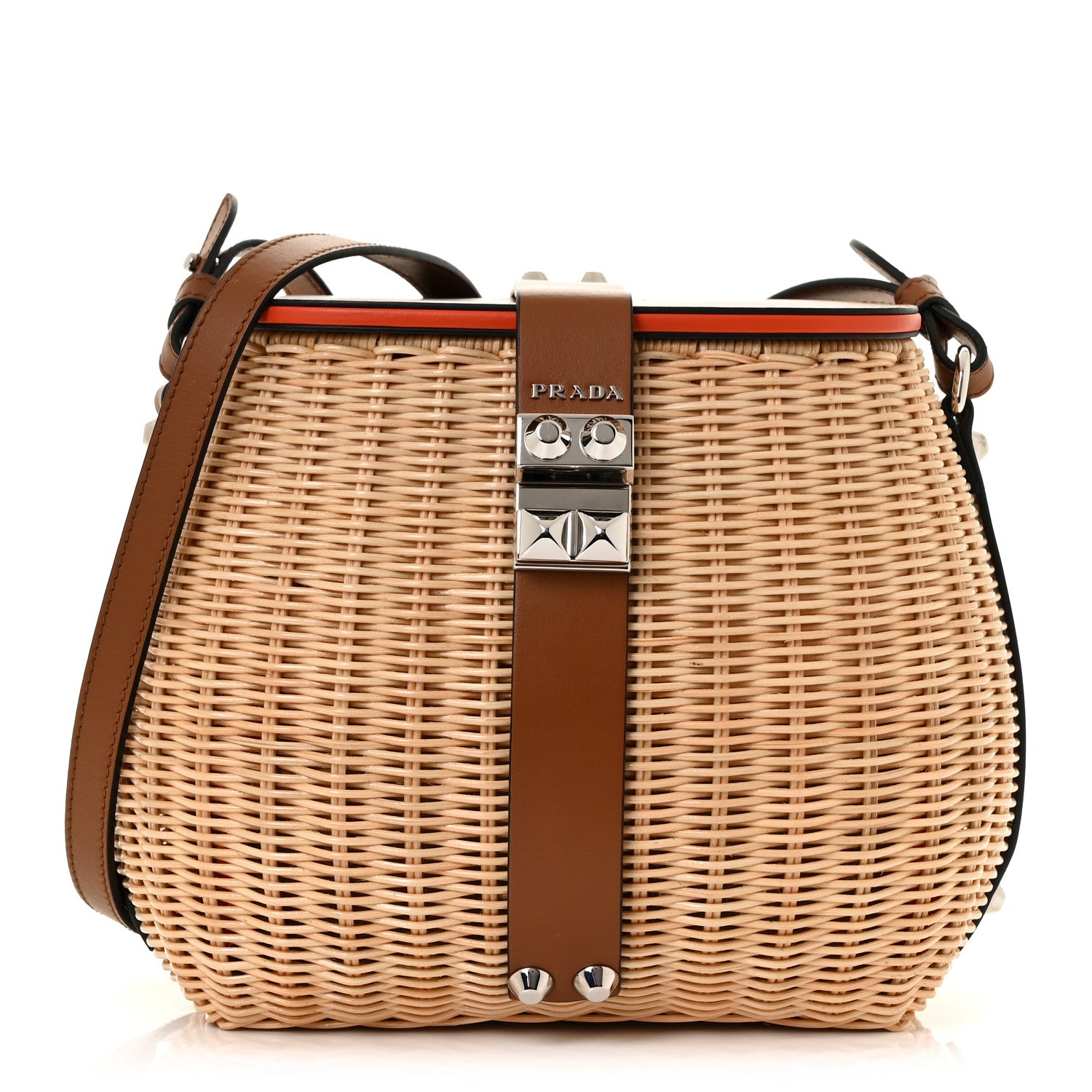 Prada Wicker City Calfskin Shoulder Bag Naturale Cognac 1 of 11