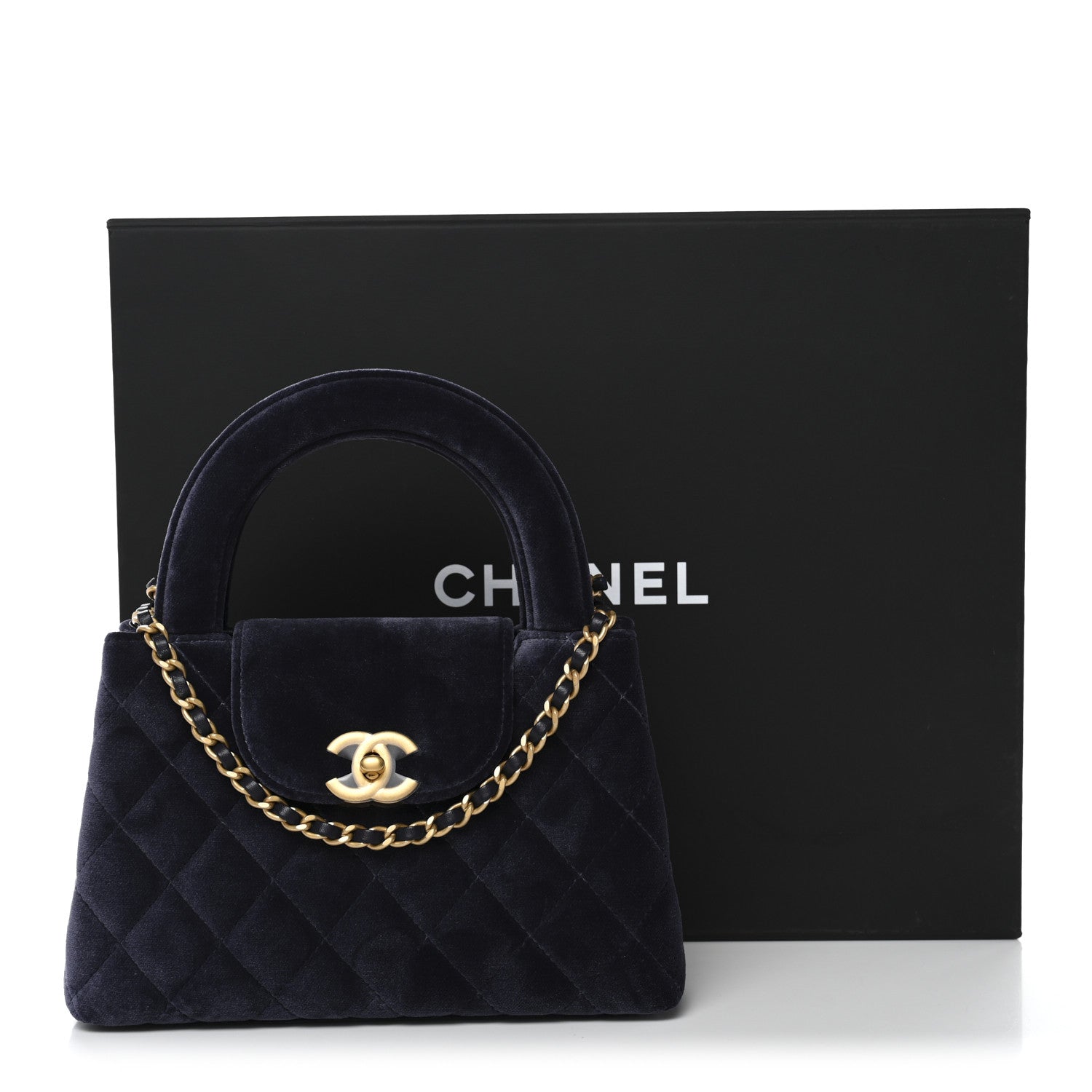 Chanel Velvet Quilted Nano Kelly Shopper Navy 11 of 11