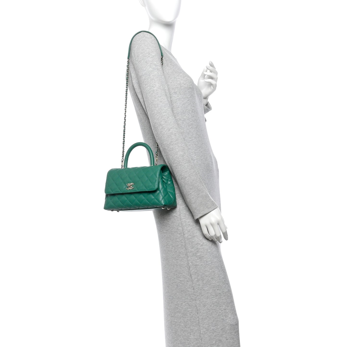 Caviar Quilted Mini Coco Handle Flap Green