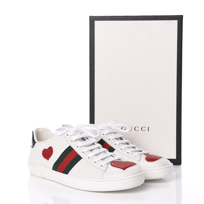 Gucci Calfskin Ayers Web Heart Embroidered Ace Sneakers 38.5 White 12 of 12