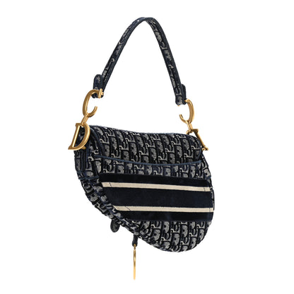 Christian Dior Velvet Oblique Saddle Bag Blue 3 of 11