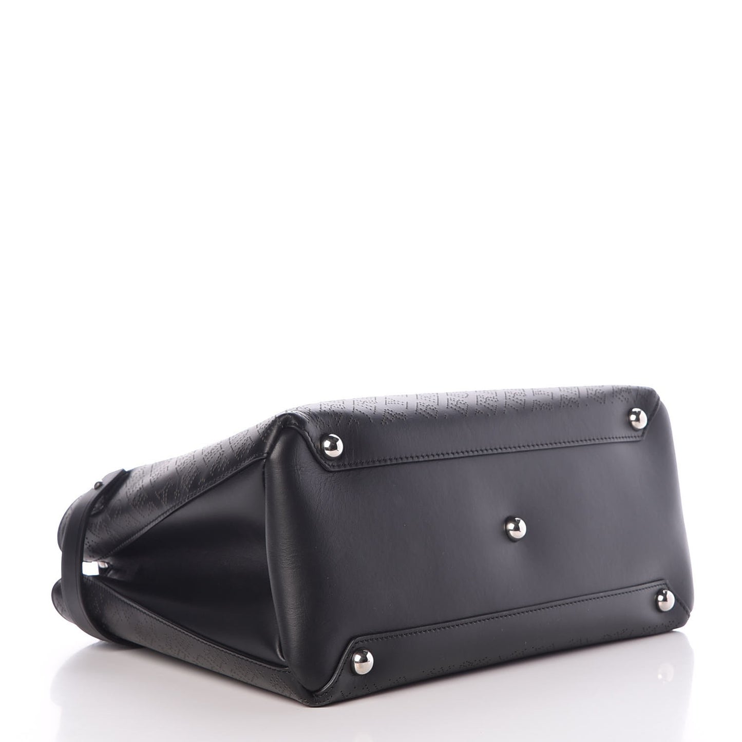 Calfskin Perforated Medium Banner Tote Black