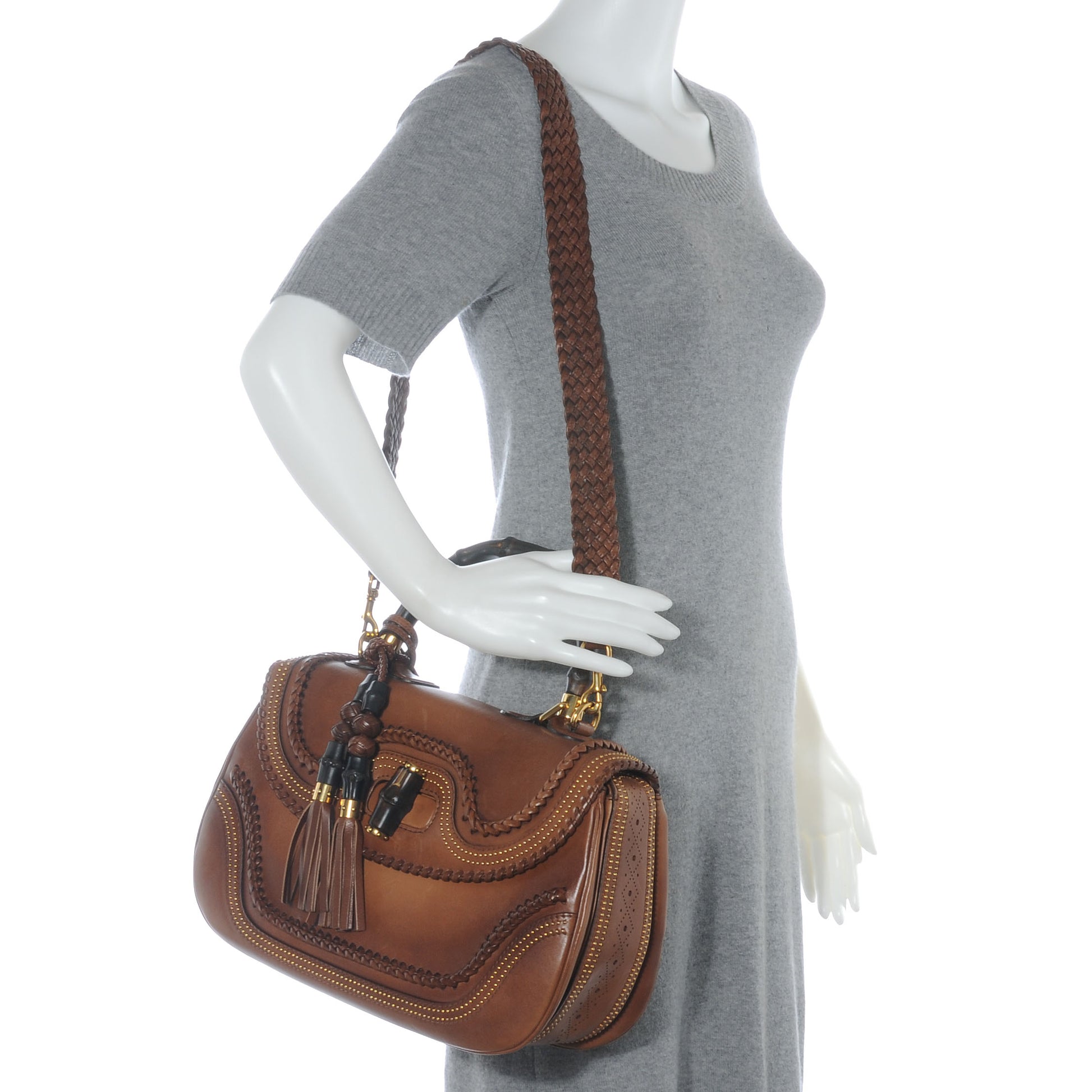 Gucci Leather New Bamboo Large Top Handle Bag Brown 2 of 7