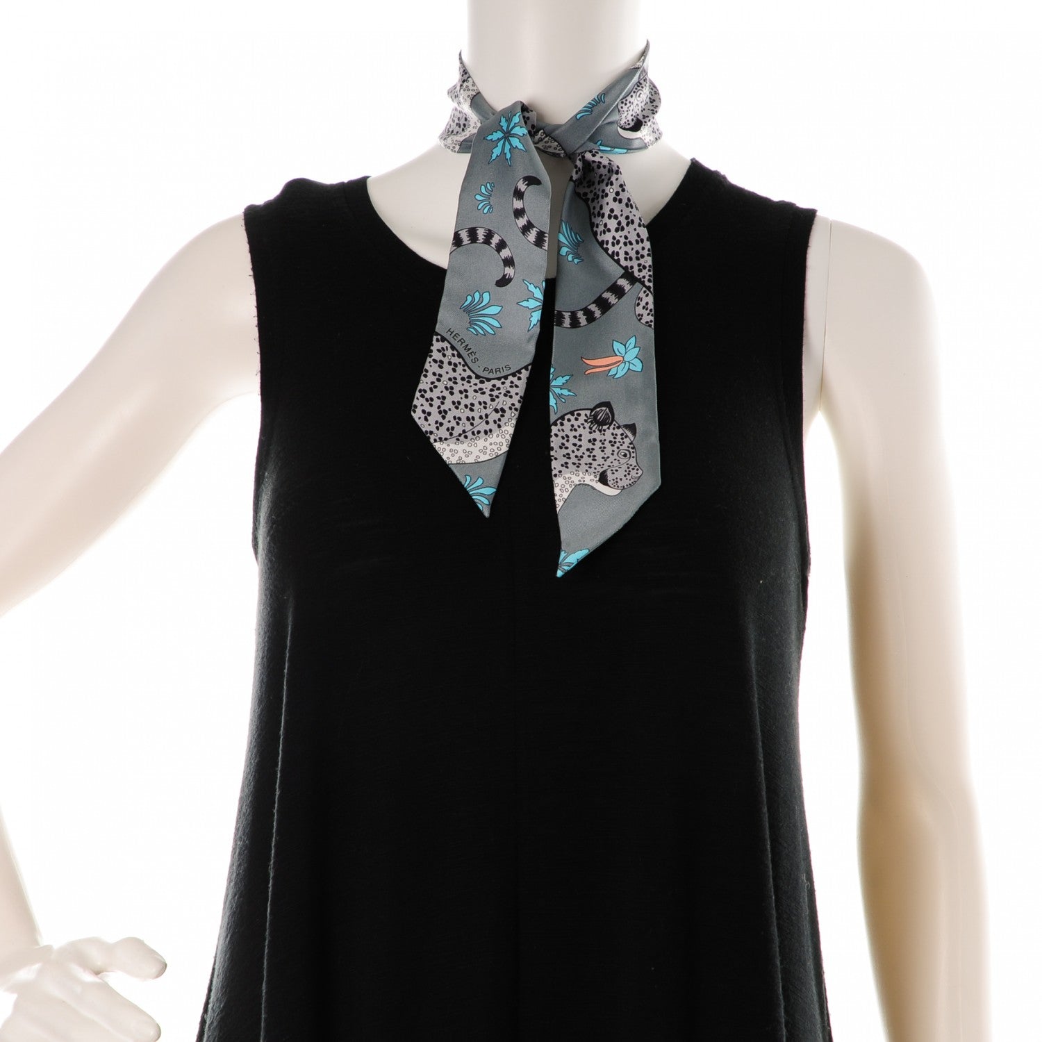 Hermes Silk Les Leopards Twilly Gris Acier Gris Perle Peach 2 of 7