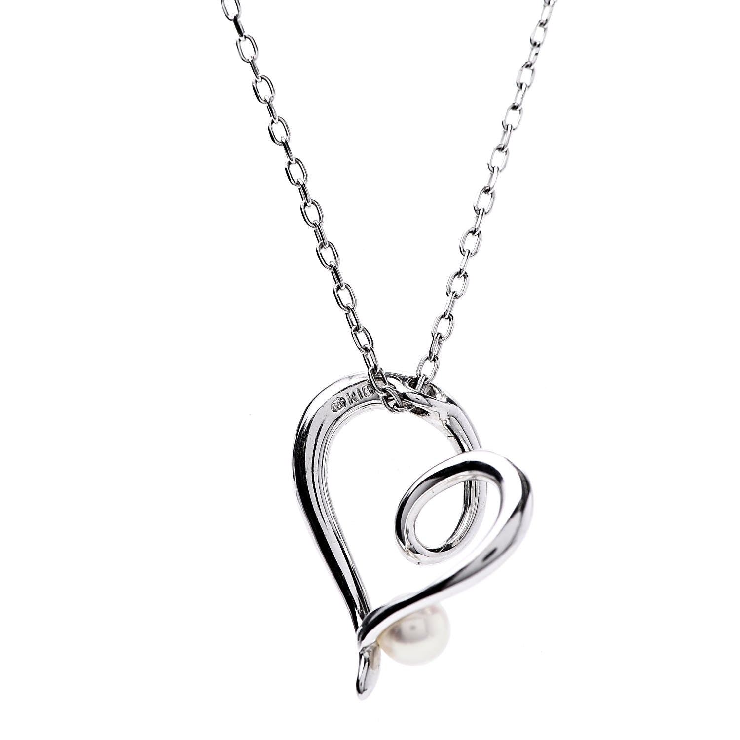 Mikimoto 18K White Gold Akoya Pearl 4mm Heart Pendant Necklace 4 of 5