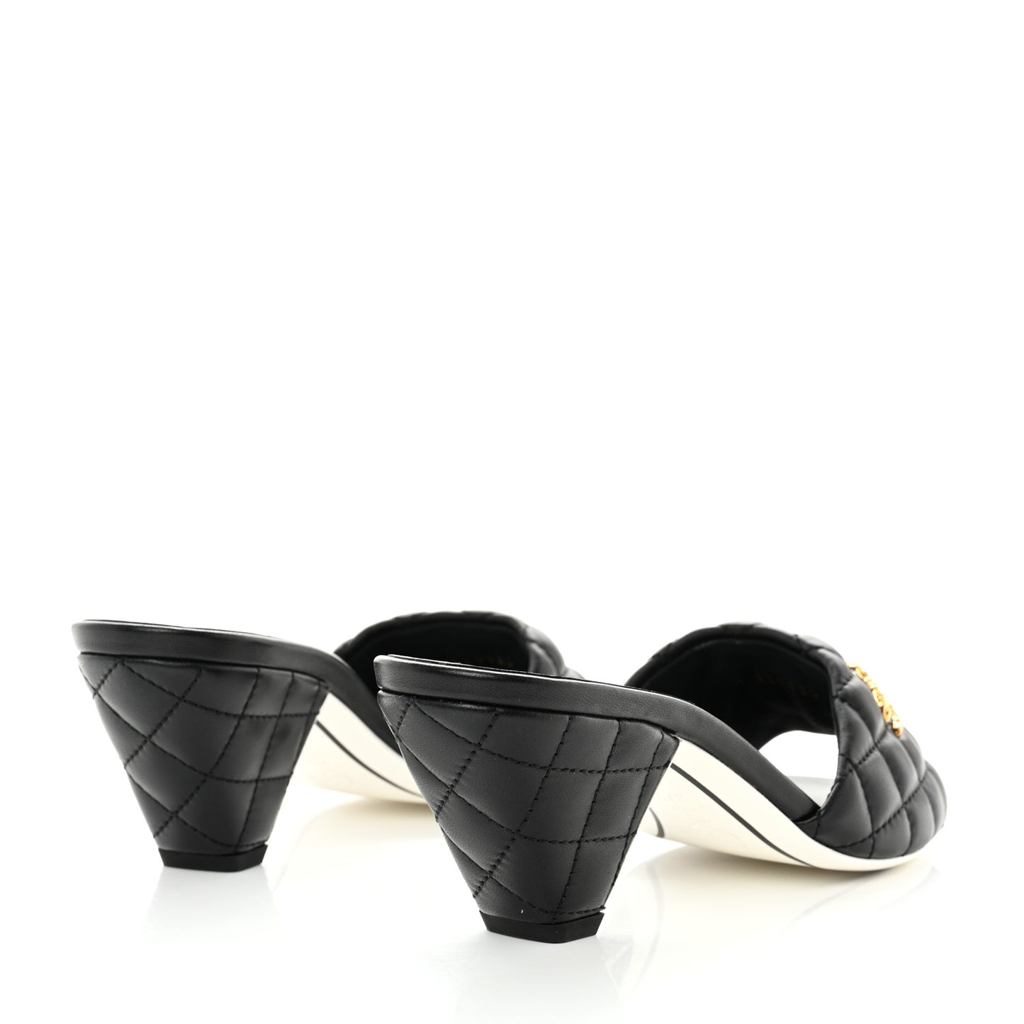 Lambskin Quilted Textured CC Mules 37.5 Black