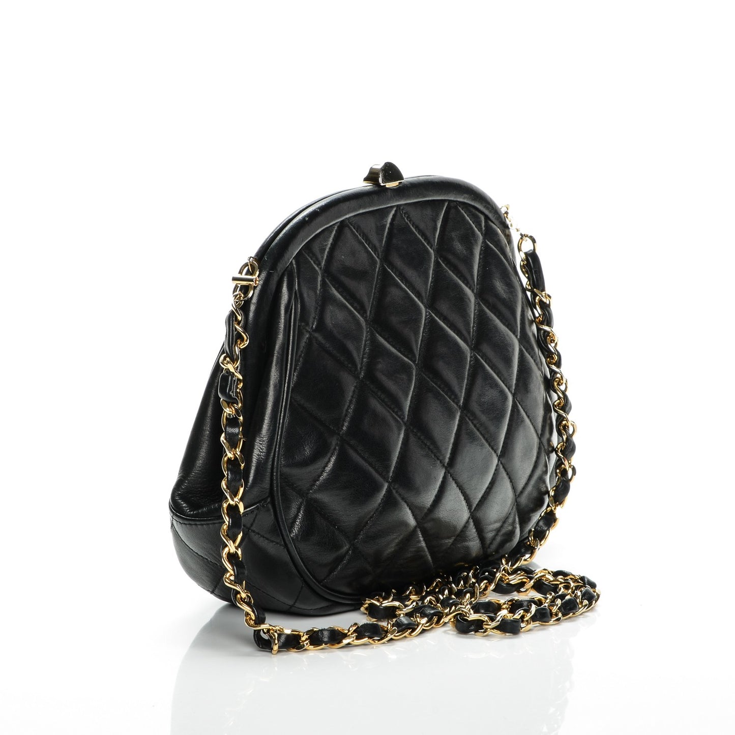 Calfskin Quilted Kisslock Frame Bag Black