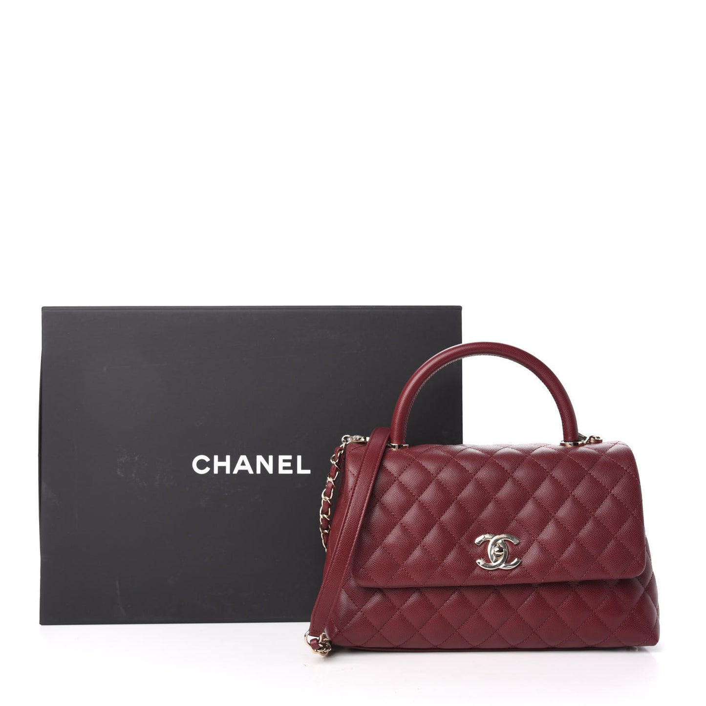 Caviar Quilted Small Coco Handle Flap Burgundy