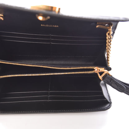 Balenciaga Shiny Calfskin Crocodile Embossed B Continental Chain Bag Black 6 of 11
