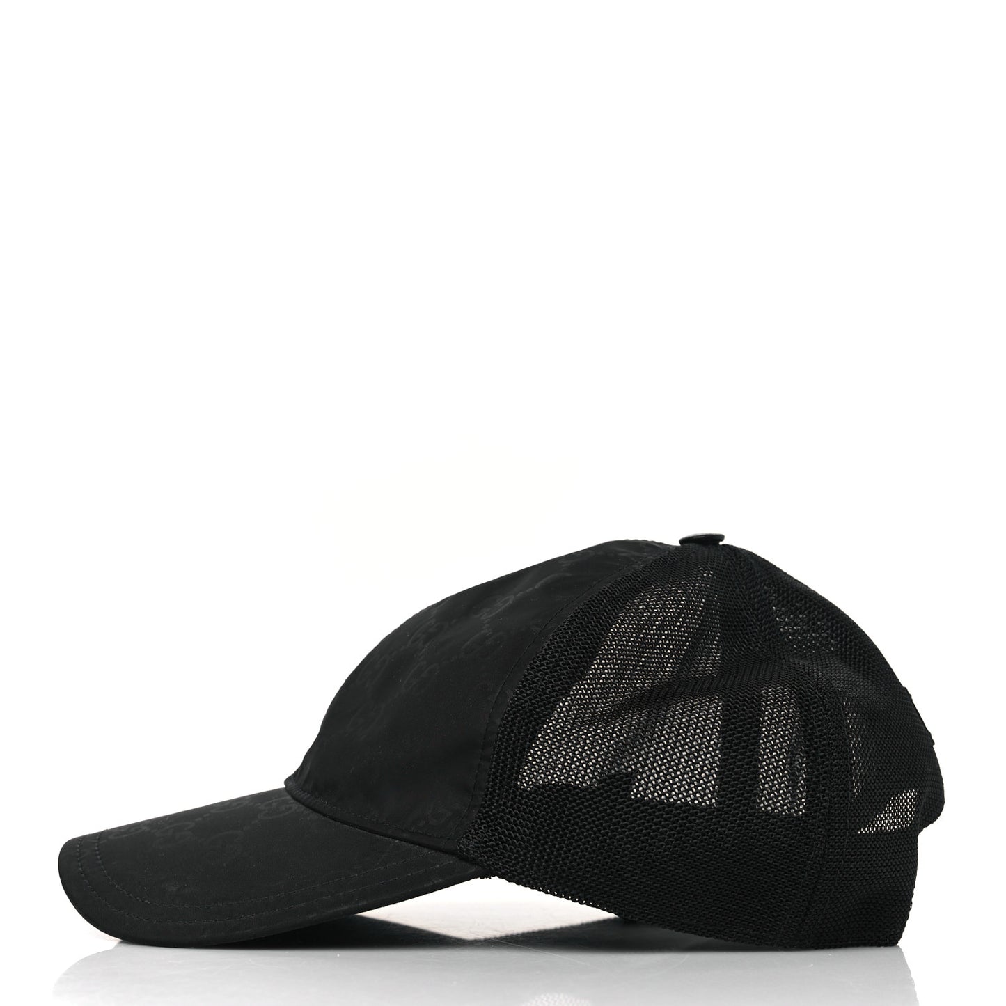 Nylon Light Mesh Dollar Calfskin GG Monogram Baseball Hat L Black