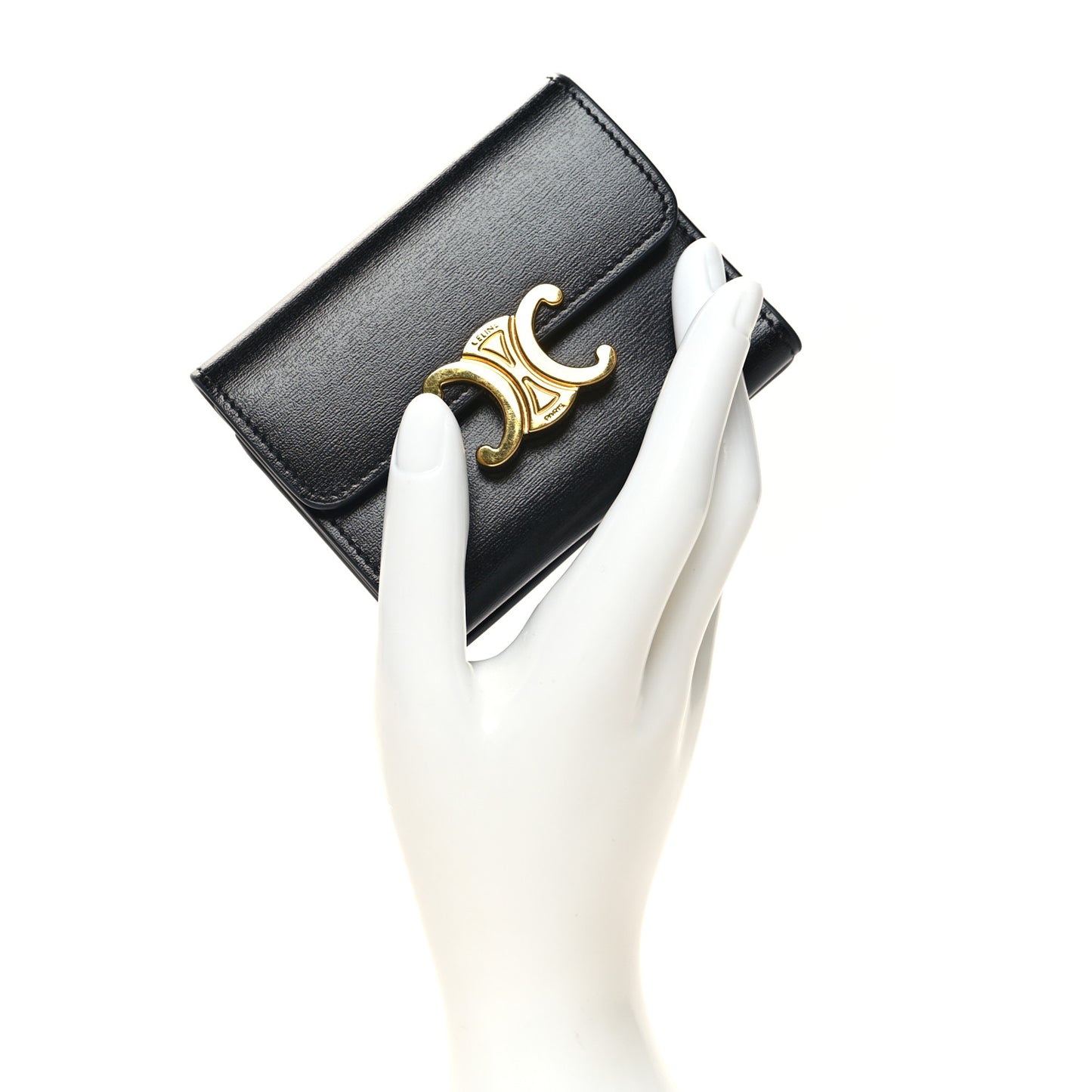 Calfskin Compact Triomphe Wallet With Coin Purse Black