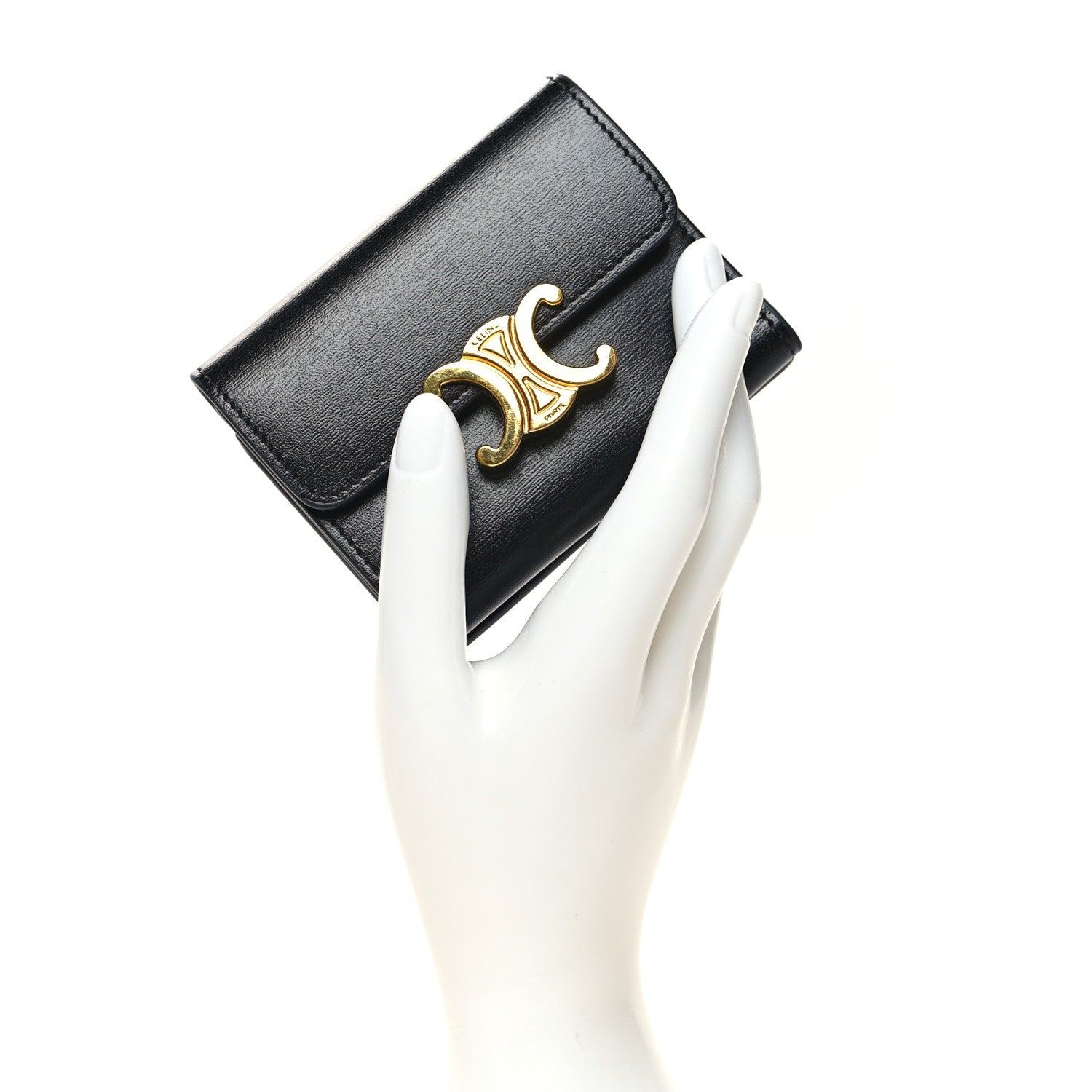 Celine Calfskin Compact Triomphe Wallet With Coin Purse Black 2 of 11