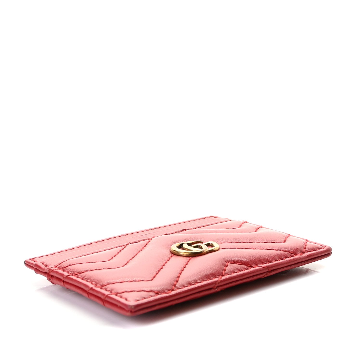 Gucci Calfskin Matelasse GG Marmont Card Holder Hibiscus Red 4 of 8