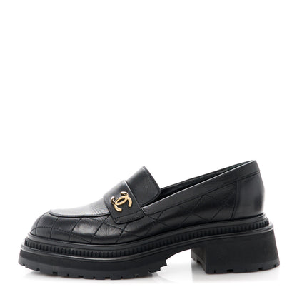 Chanel Calfskin Quilted CC Mocassin Loafers 37 Black 1 of 8