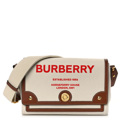 Burberry Canvas Horseferry Print Note Crossbody Bag Natural Tan Fiery Red 1 of 8