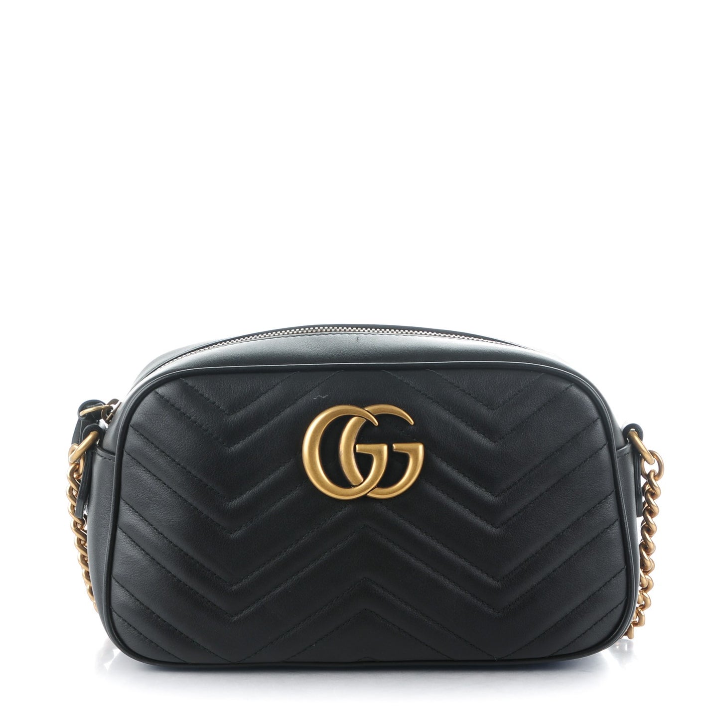 Calfskin Matelasse Small GG Marmont Chain Shoulder Bag Black