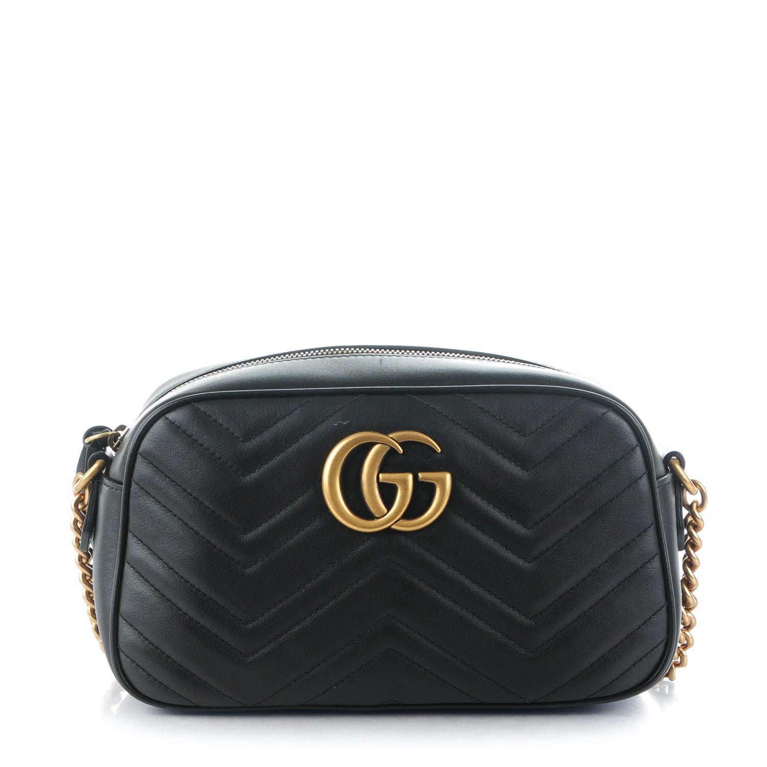 Gucci Calfskin Matelasse Small GG Marmont Chain Shoulder Bag Black 1 of 7
