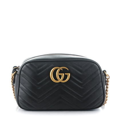 Gucci Calfskin Matelasse Small GG Marmont Chain Shoulder Bag Black 1 of 7