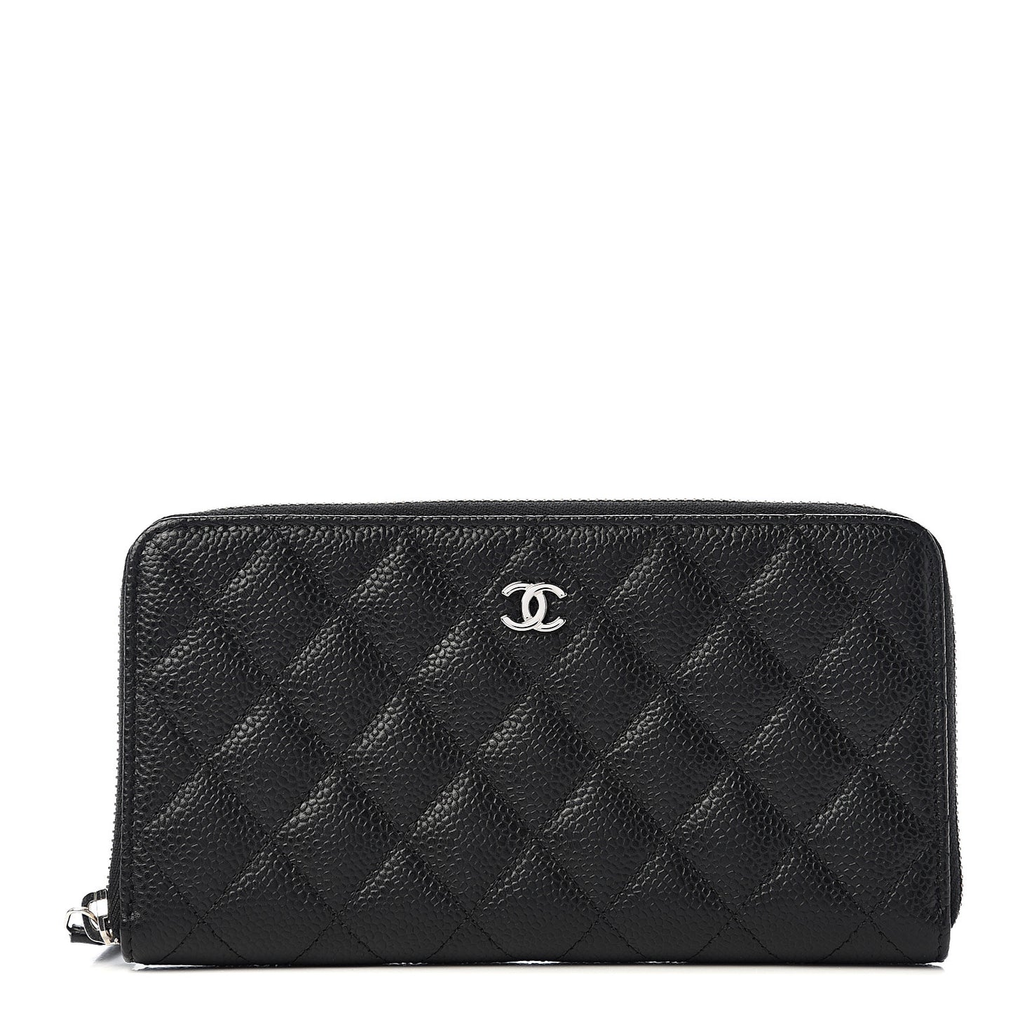 Caviar Quilted Large Gusset Zip Around Wallet Black