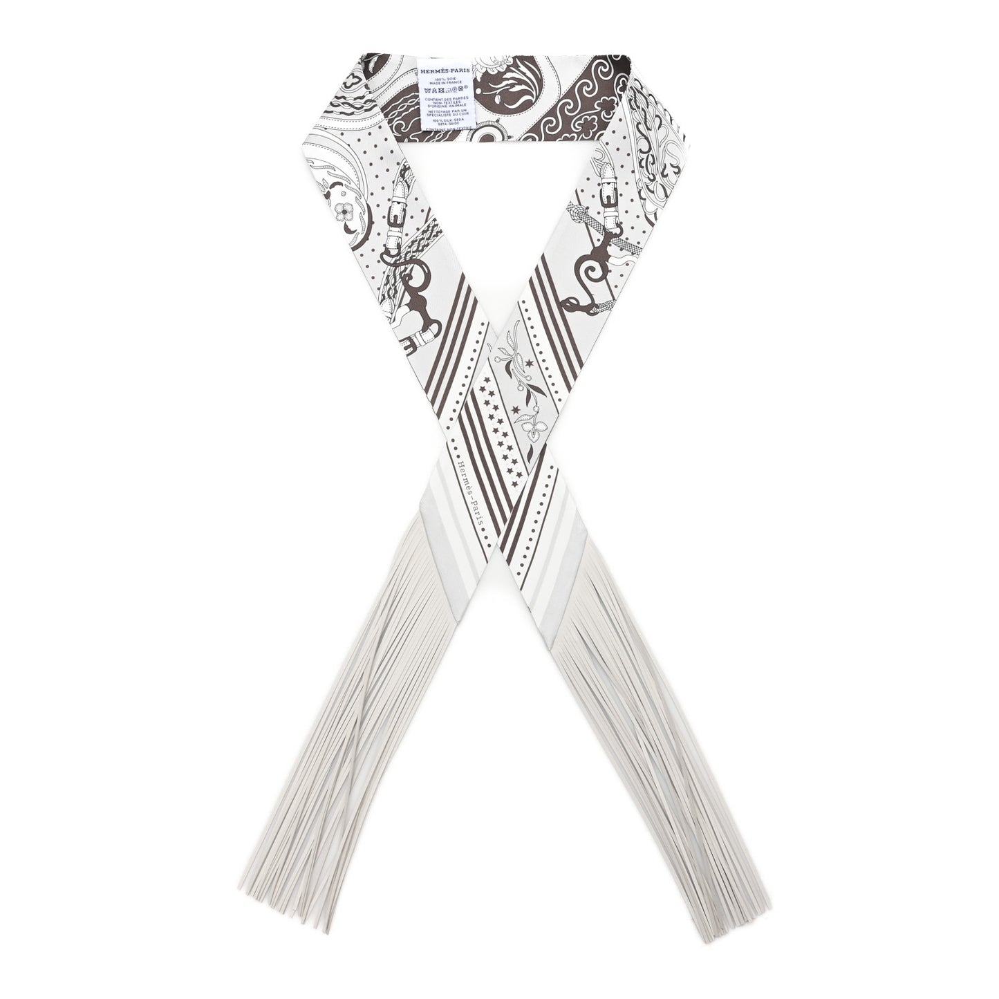 Silk Festival Des Amazones Bandana Fringed Twilly Craie Brun