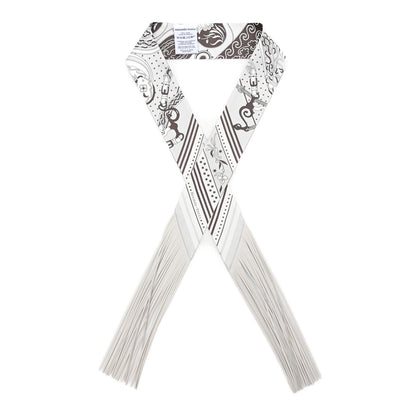 Hermes Silk Festival Des Amazones Bandana Fringed Twilly Craie Brun 1 of 4