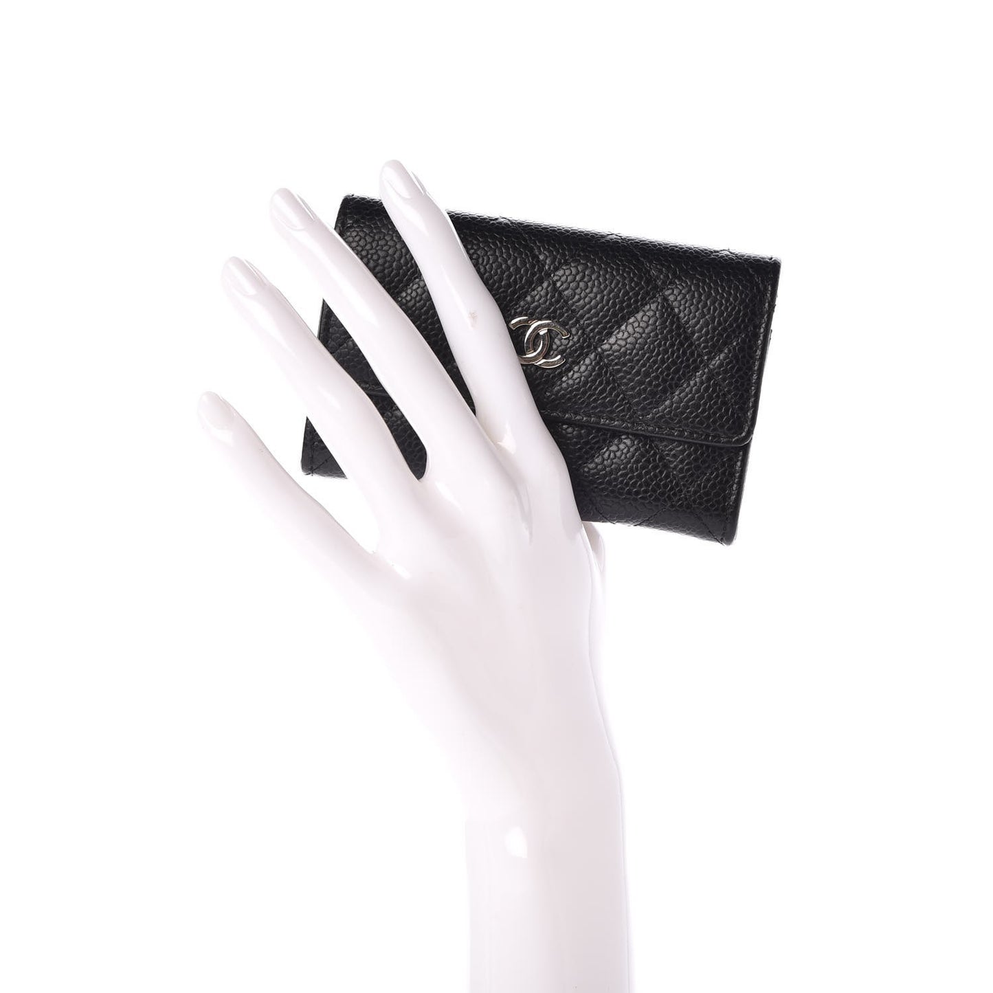 Caviar Quilted Flap Card Holder Black