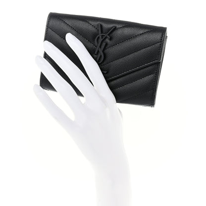 Saint Laurent Grain De Poudre Matelasse Chevron Small Monochrome Monogram Envelope Wallet Black 2 of 9