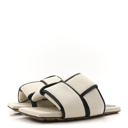 Bottega Veneta Cassette Canvas Patch Flat Sandals 40.5 Natural Black 4 of 9