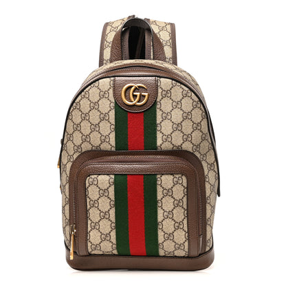 Gucci GG Supreme Monogram Calfskin Web Small Ophidia Day Backpack Beige Ebony New Acero 1 of 12
