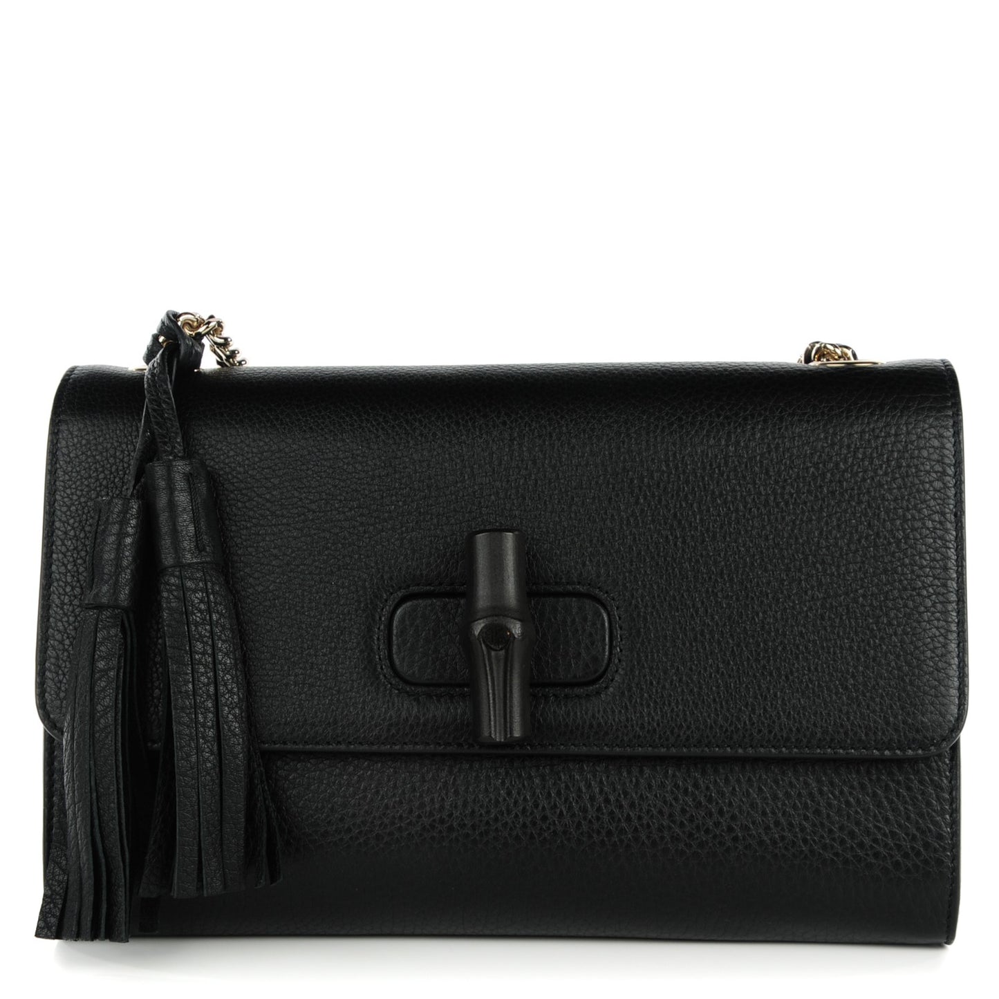 Pebbled Calfskin Medium Miss Bamboo Shoulder Bag Black