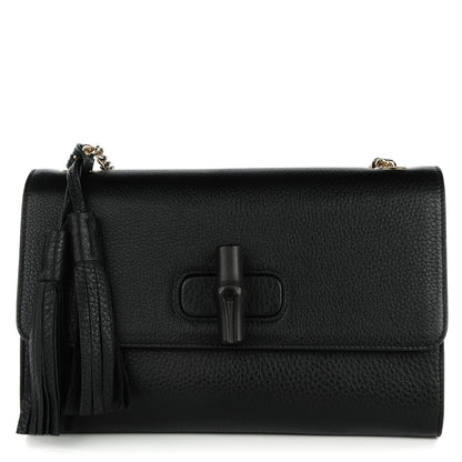 Gucci Pebbled Calfskin Medium Miss Bamboo Shoulder Bag Black 1 of 7