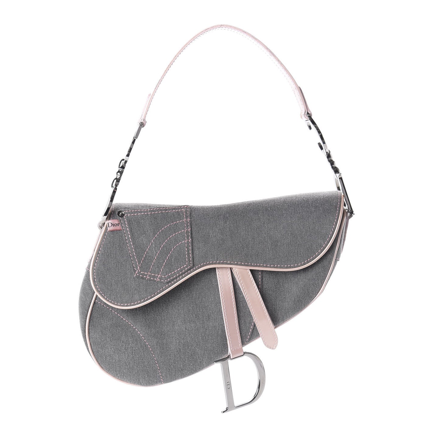 Patent Denim Jeans Saddle Bag Grey Pink