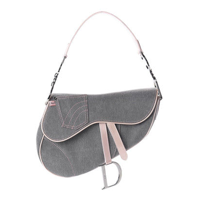 Christian Dior Patent Denim Jeans Saddle Bag Grey Pink 1 of 10