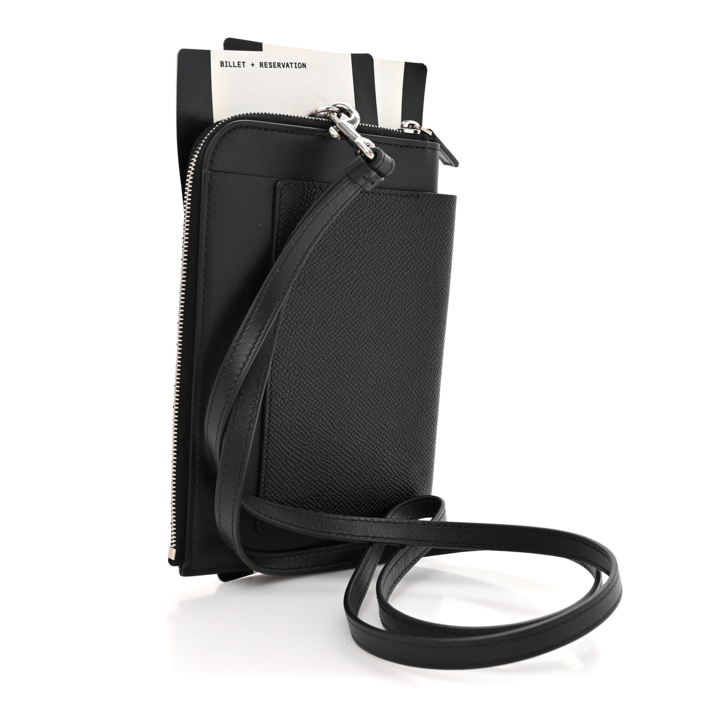 Textured Calfskin Passport Phone Holder Black
