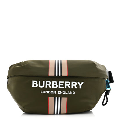 Burberry Nylon Icon Stripe Medium Sonny Bum Bag Dark Olive Green 1 of 9