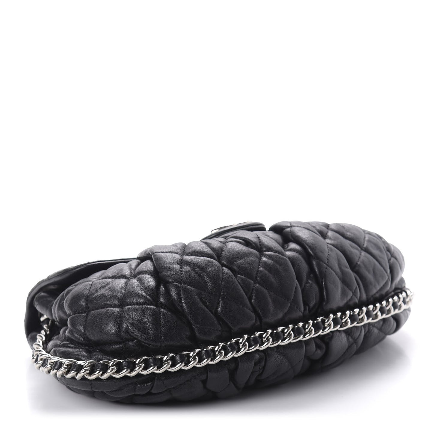 Washed Lambskin Quilted Medium Chain Around Messenger Black