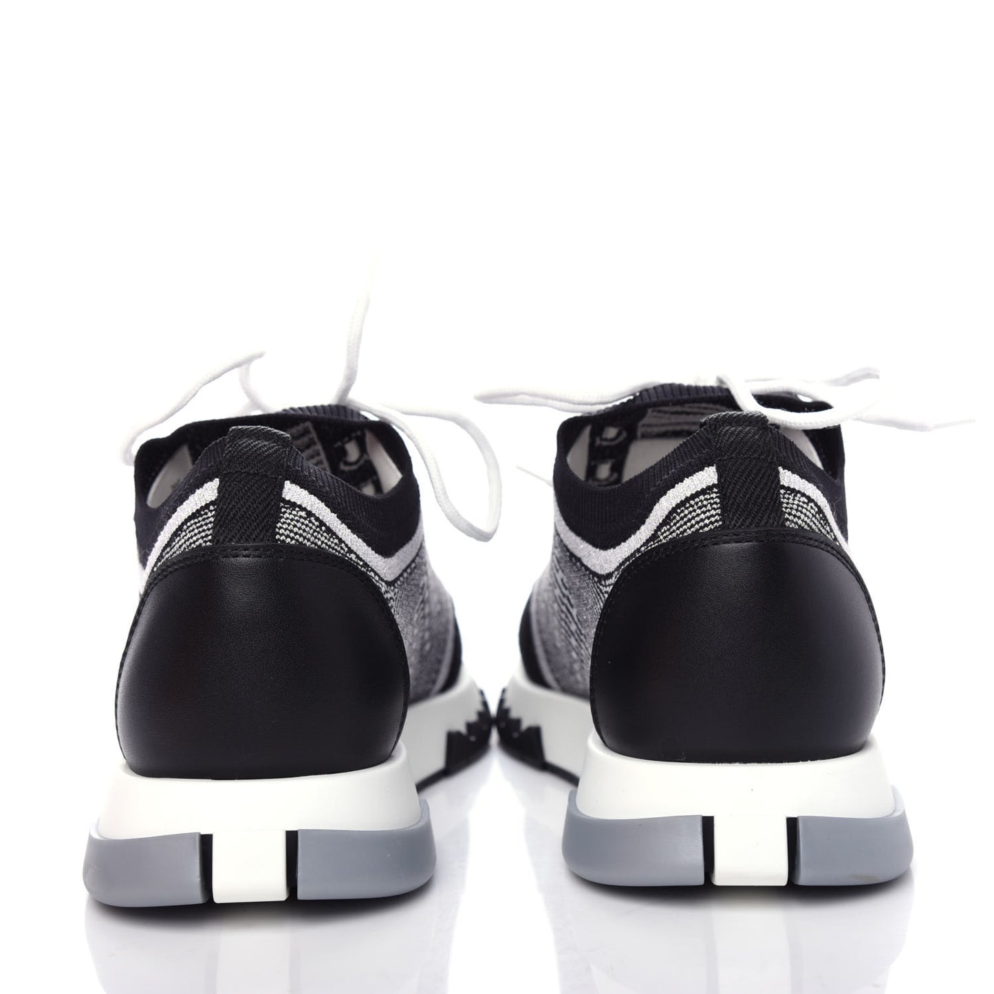 Knit Calfskin Suede Goatskin Bi-Color Womens Addict Sneakers 38 Black White