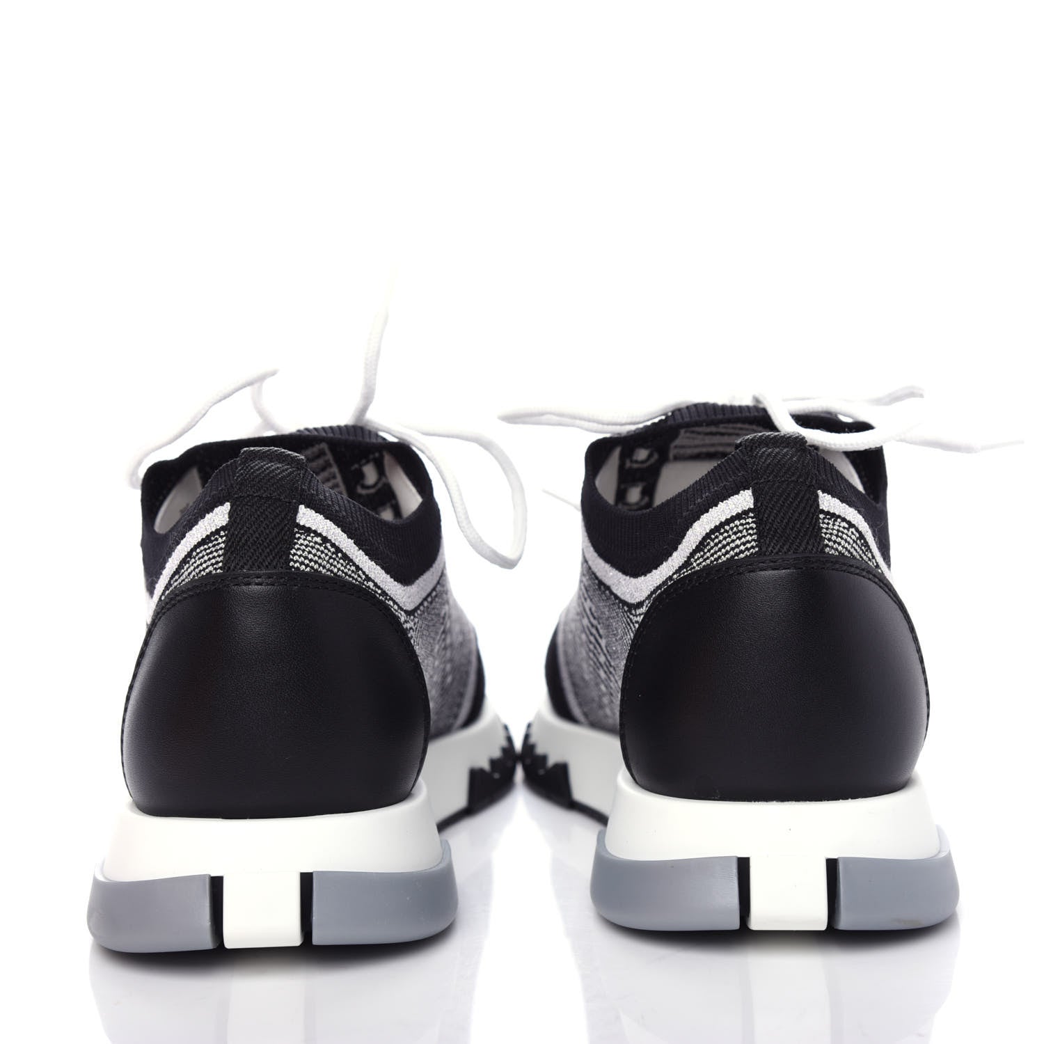 Hermes Knit Calfskin Suede Goatskin Bi-Color Womens Addict Sneakers 38 Black White 7 of 11