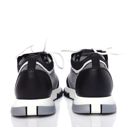 Hermes Knit Calfskin Suede Goatskin Bi-Color Womens Addict Sneakers 38 Black White 7 of 11