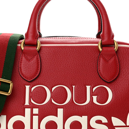Gucci X ADIDAS Textured Dollar Calfskin Web Trefoil Logo Embossed Mini Bowling Bag Red Off White 8 of 11