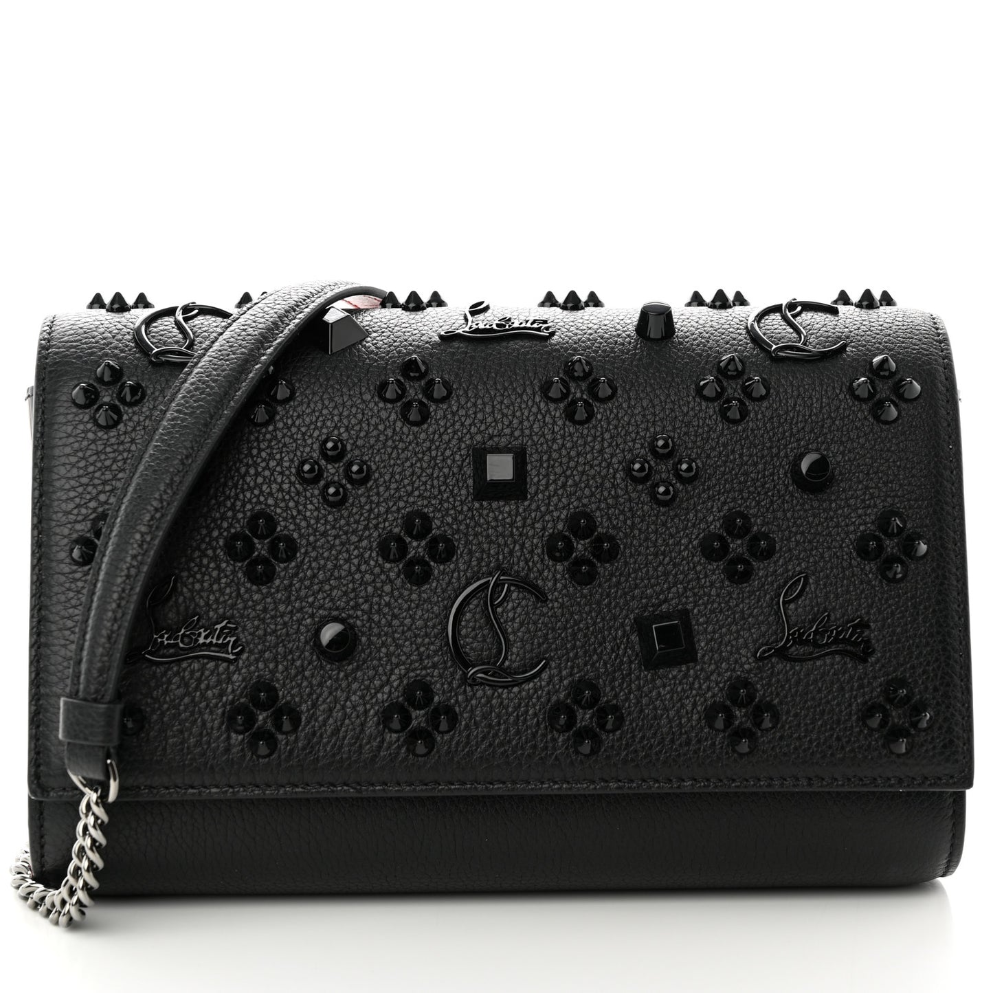 Calfskin Spikes Loubinthesky Paloma Clutch Black