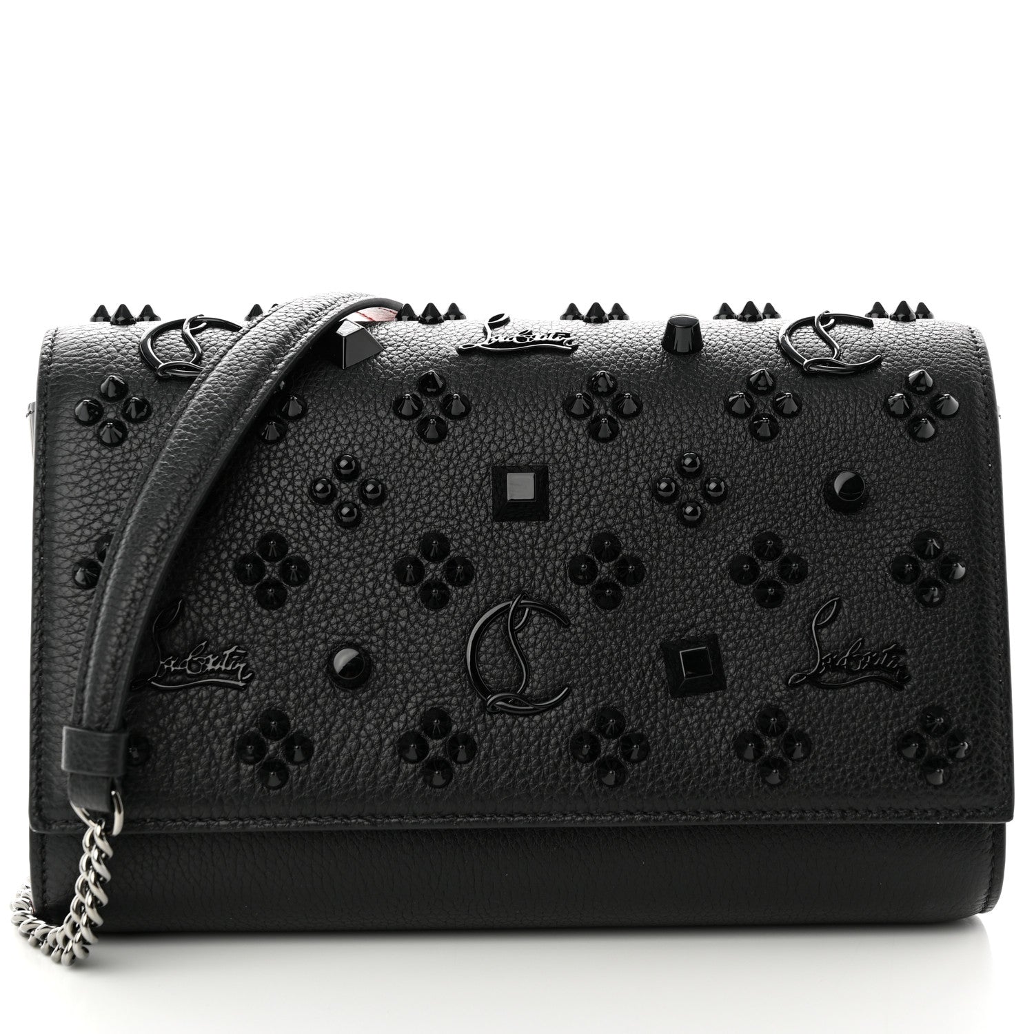 Christian Louboutin Calfskin Spikes Loubinthesky Paloma Clutch Black 8 of 10