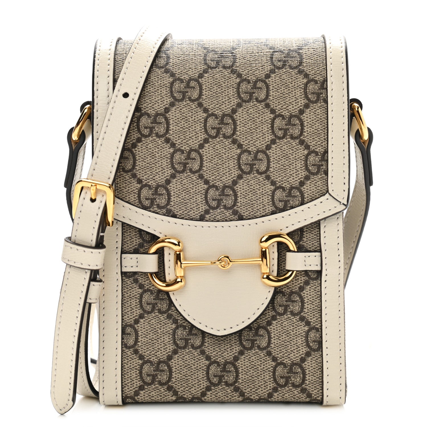 Gucci GG Supreme Monogram Azalea Calfskin Mini Horsebit 1955 Crossbody Bag Beige Ebony Mystic White 1 of 11