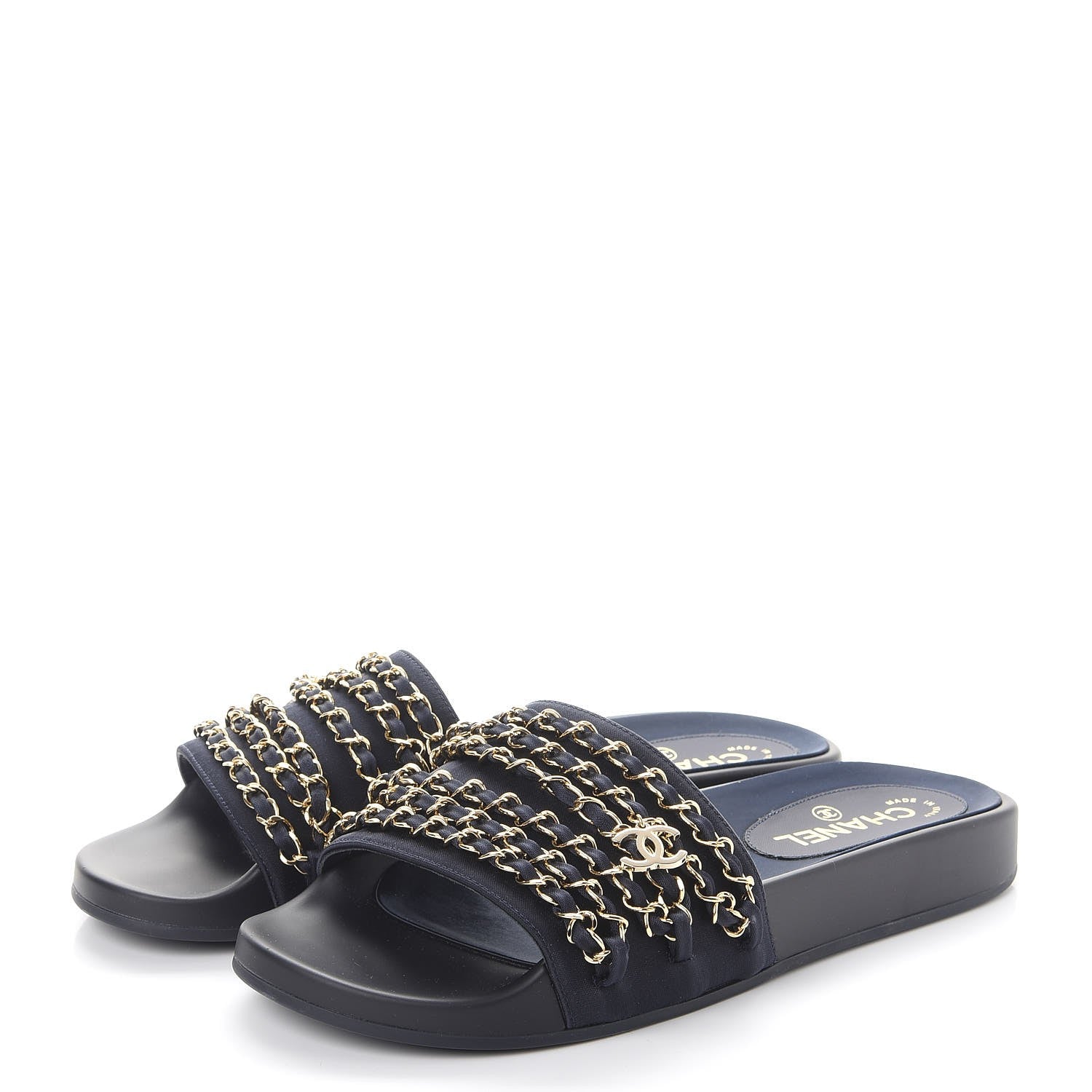 Chanel Lambskin Canvas Chain Flat Sandals 41 Marine 3 of 11
