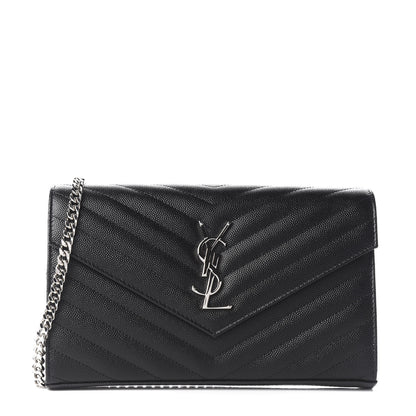 Saint Laurent Grain De Poudre Matelasse Chevron Monogram Chain Wallet Black 1 of 9