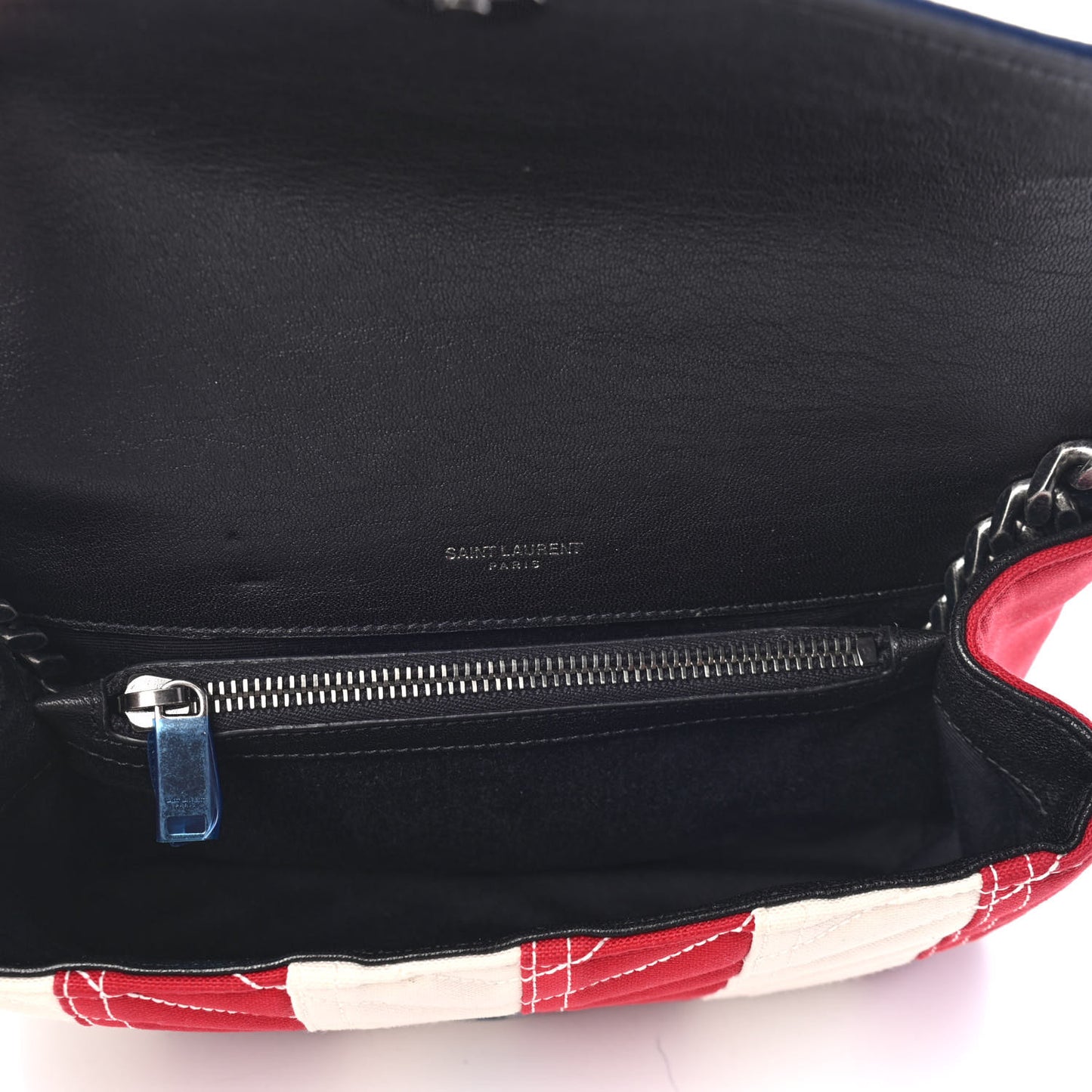 Canvas Matelasse Chevron American Flag Monogram Medium College Bag Red Blue