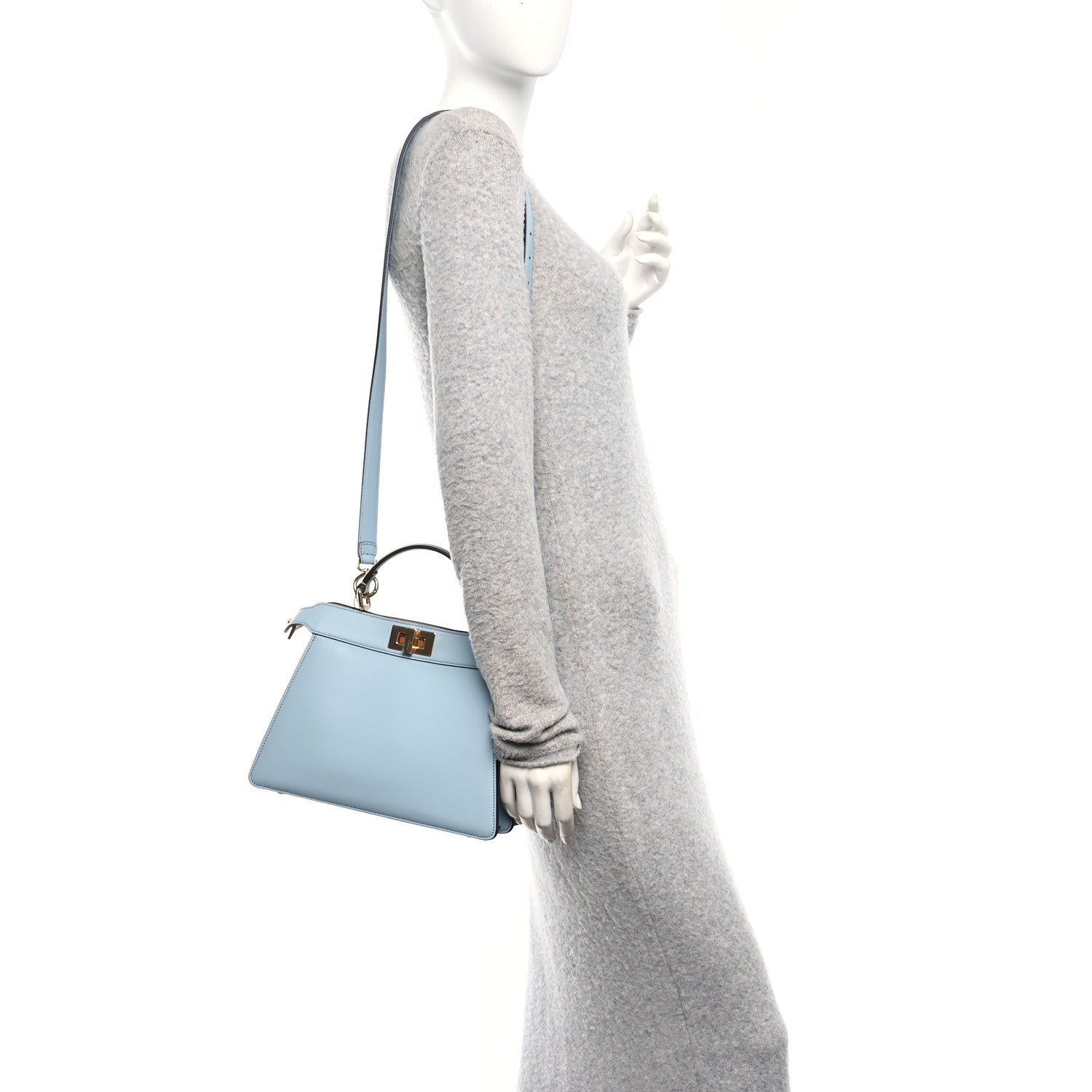 Fendi Vitello Seta Shiny Nappa Small Peekaboo I SEE U Satchel Azzurro Baby Camelia 2 of 10